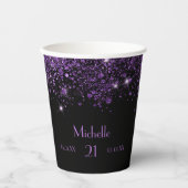 誕生日黒紫グリッターダストモノグラム 紙コップ (正面)