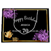 誕生日黒紫フローラ茶パーティー ラージペーパーバッグ (正面)