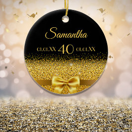 誕生日黒金ゴールドモノグラエレガントム セラミックオーナメント