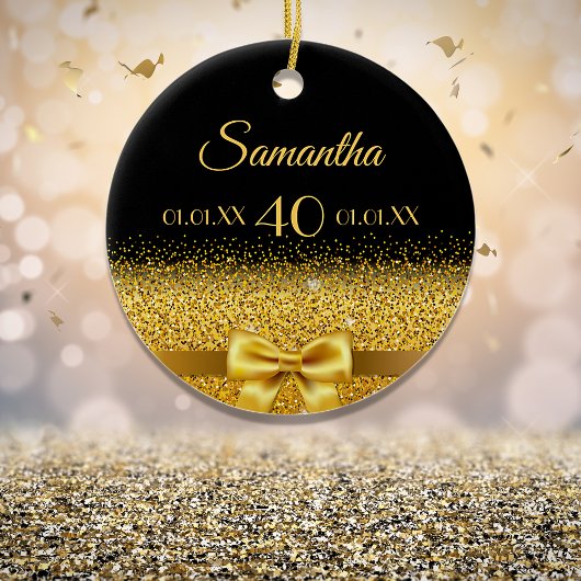 誕生日黒金ゴールドモノグラエレガントム セラミックオーナメント