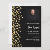 誕生日黒金ゴールド写真 招待状 (正面)