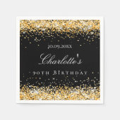 誕生日黒金ゴールド名エレガント スタンダードカクテルナプキン (正面)