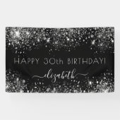 誕生日黒銀グリッターダストモノグラム 横断幕 (横)