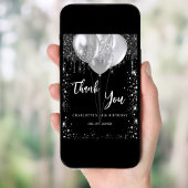 誕生日黒銀バルーンサンキューカード 招待状