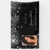 誕生日黒銀写真グリッターモノグラム 横断幕 (縦)