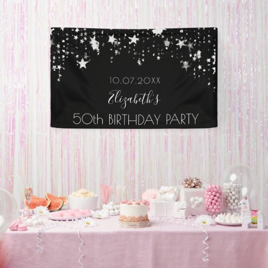 誕生日黒銀星ウェルカム 横断幕 (パーティー)