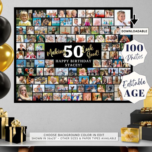 誕生日100の写真 年齢を感じさせないブラックスタイル ポスター