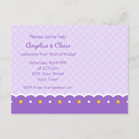 誕生日1回目のツインプレス招待状はがき インビテーションポストカード (裏面)