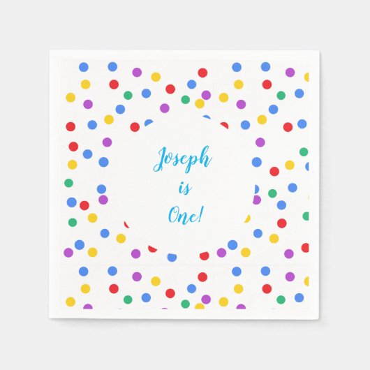 誕生日1回目のテンプレートカラフル紙吹雪 スタンダードカクテルナプキン (正面)