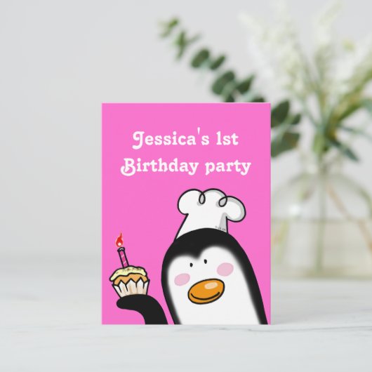 誕生日1回目のパーティーパーソナライズされた招待状 インビテーションポストカード (スタンド正面)