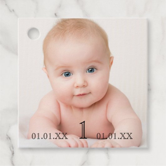 誕生日1回目のパーティーベビー写真感謝していyoy フェイバータグ (正面)