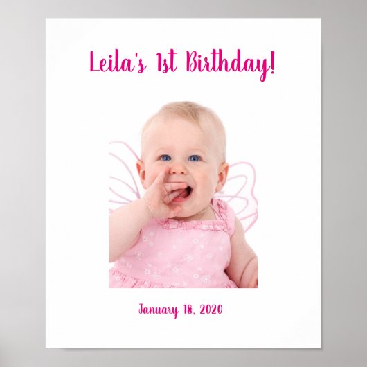 誕生日1回目のフォトカスタムパーティーボードにサインイン ポスター (正面)