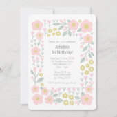 誕生日1回目の花ガーリーピンクと金ゴールド模様 招待状 (正面)
