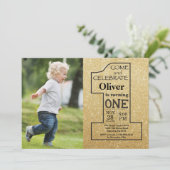 誕生日1回目の金ゴールドグリッターと黒い写真 招待状 (スタンド正面)