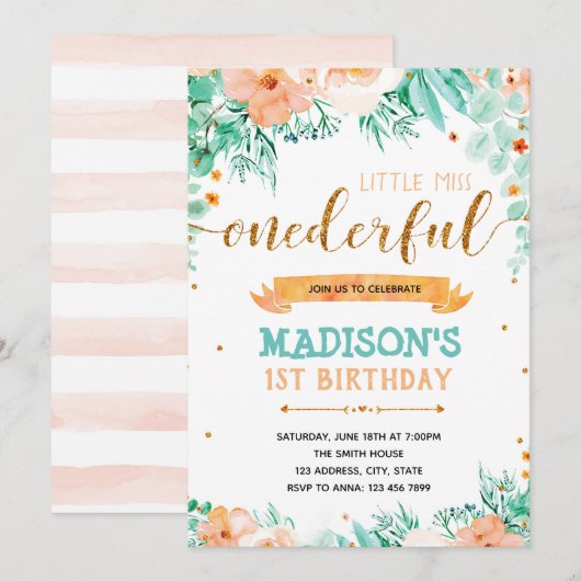 誕生日1日の招待 招待状 (正面/裏面)