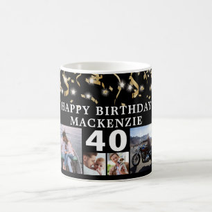 誕生日10フォトブラック金ゴールド紙吹雪ライト コーヒーマグカップ