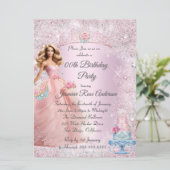 誕生日10代のピンクブルーウィンターワンダーランドティアラ 招待状 (スタンド正面)