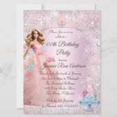 誕生日10代のピンクブルーウィンターワンダーランドティアラ 招待状 (正面)