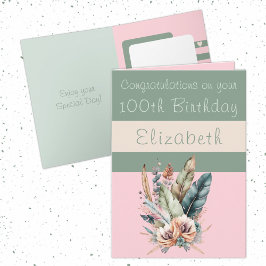 誕生日100回目のフローラピンク・グリーン カード