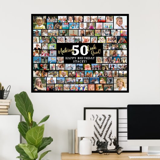 誕生日100枚の写真でAGE GOOD BLACK ポスター (ホームオフィス)