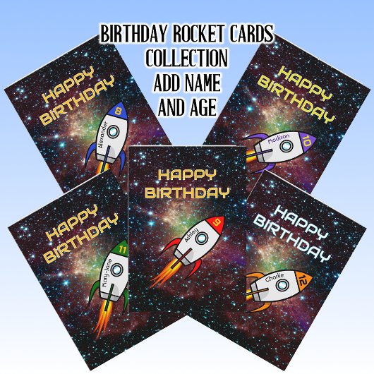 誕生日11任意の年齢の緑のロケットの名前を追加 カード
