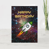誕生日11任意の年齢の緑のロケットの名前を追加 カード (正面)