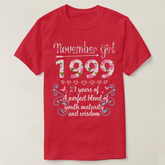 誕生日11月ガール1999幸せ21年のPe Tシャツ (デザイン正面)