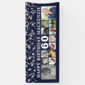 誕生日12フォトコラージブルーシルバー紙吹雪 横断幕 (縦)