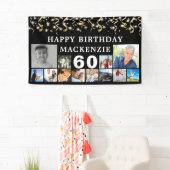 誕生日12フォトブラック金ゴールド紙吹雪Any Year 横断幕 (インサイチュ)