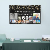 誕生日12フォトブラック金ゴールド紙吹雪Any Year 横断幕 (トレードショー)