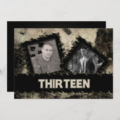 誕生日13招待状- グランジ - 2枚の写真 招待状 (正面/裏面)