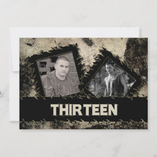 誕生日13招待状- グランジ - 2枚の写真 招待状