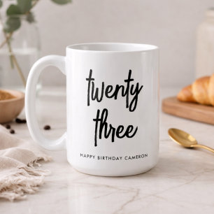 誕生日15ozマグカップ|モダンスクリプトの年齢入り名入れ コーヒーマグカップ