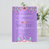 誕生日16ブライダルフローラピンクパープルスパークリー 招待状 (スタンド正面)
