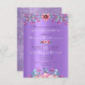 誕生日16ブライダルフローラピンクパープルスパークリー 招待状 (正面/裏面)
