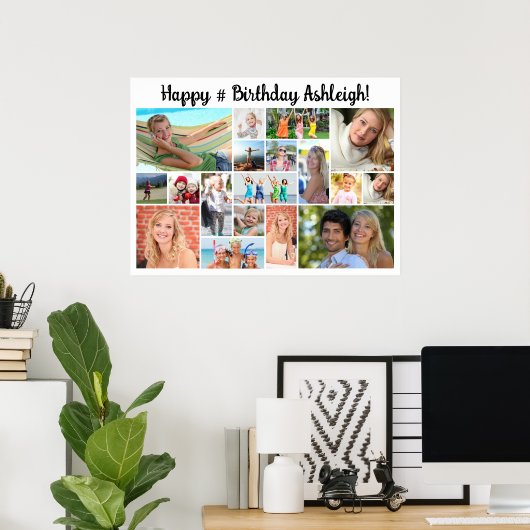 誕生日18フォトコラージュカスタムパーソナライズされた ポスター (ホームオフィス)