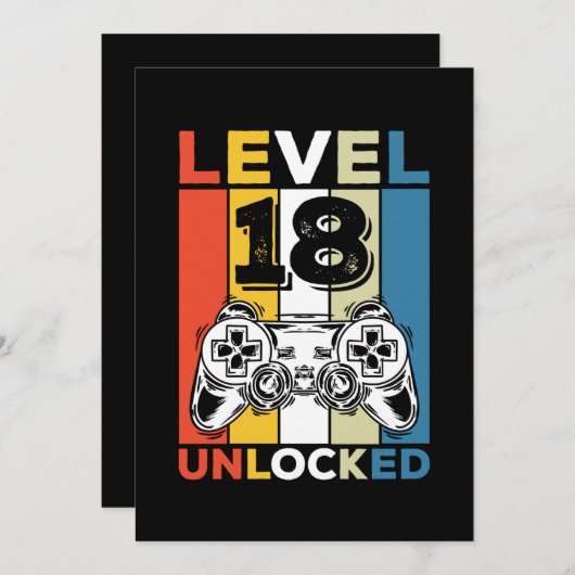 誕生日18番目のレベルのロック解除された18ゲームヴィンテージ 招待状 (正面/裏面)