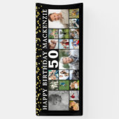 誕生日19フォトコラージュ黒金ゴールド紙吹雪 横断幕 (縦)