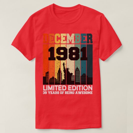 誕生日1981年12月39歳の畏敬 Tシャツ (デザイン正面)
