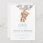 誕生日1stテディベアバルーンボーイ招待状 招待状 (正面)
