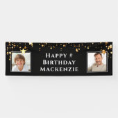 誕生日2フォトブラック金ゴールド星パーソナライズされた 横断幕 (横)