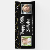 誕生日2写真黒金ゴールド灯パーソナライズされた 横断幕 (縦)
