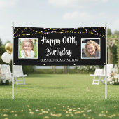 誕生日2写真黒金ゴールド灯パーソナライズされた 横断幕