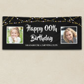 誕生日2写真黒金ゴールド灯パーソナライズされた 横断幕