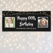 誕生日2写真黒金ゴールド灯パーソナライズされた 横断幕