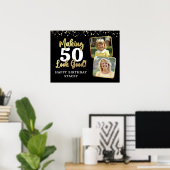 誕生日2写真AGE良い黒い金ゴールド ポスター (ホームオフィス)