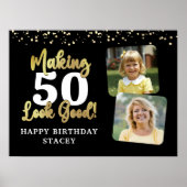 誕生日2写真AGE良い黒い金ゴールド ポスター (正面)