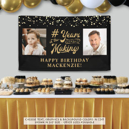 誕生日2年の歴史を描く黒い金ゴールド 横断幕