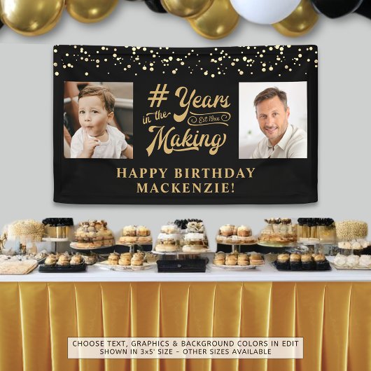誕生日2年の歴史を描く黒い金ゴールド 横断幕