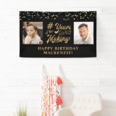 誕生日2年の歴史を描く黒い金ゴールド 横断幕 (インサイチュ)